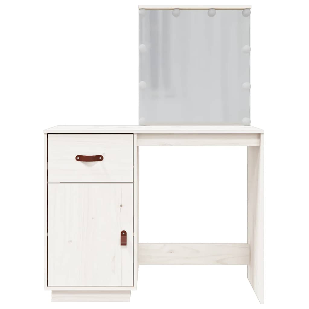 Toeletta Con Led Bianca 95X50X133,5Cm In Legno Massello Di Pino