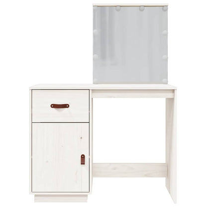 Toeletta Con Led Bianca 95X50X133,5Cm In Legno Massello Di Pino