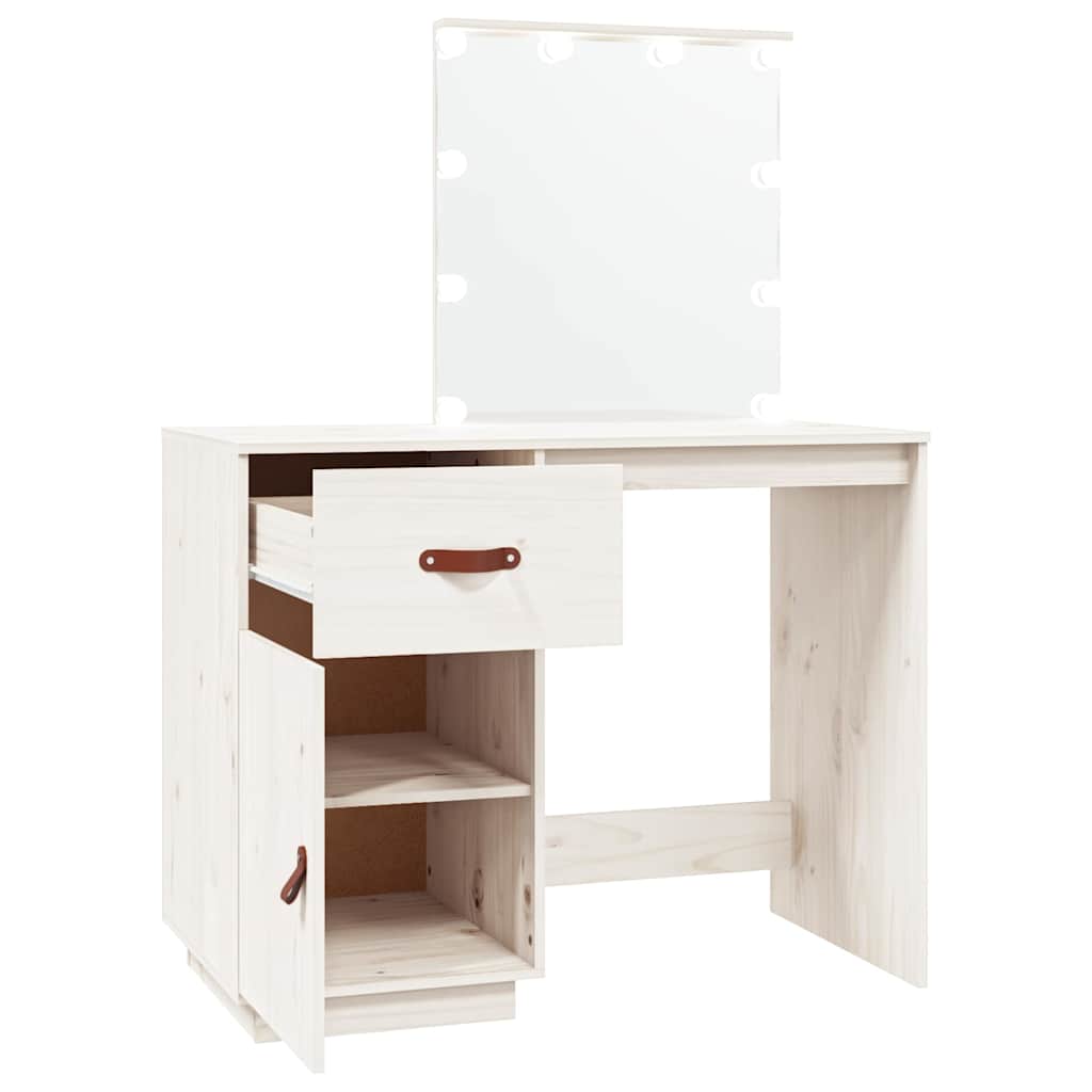 Toeletta Con Led Bianca 95X50X133,5Cm In Legno Massello Di Pino