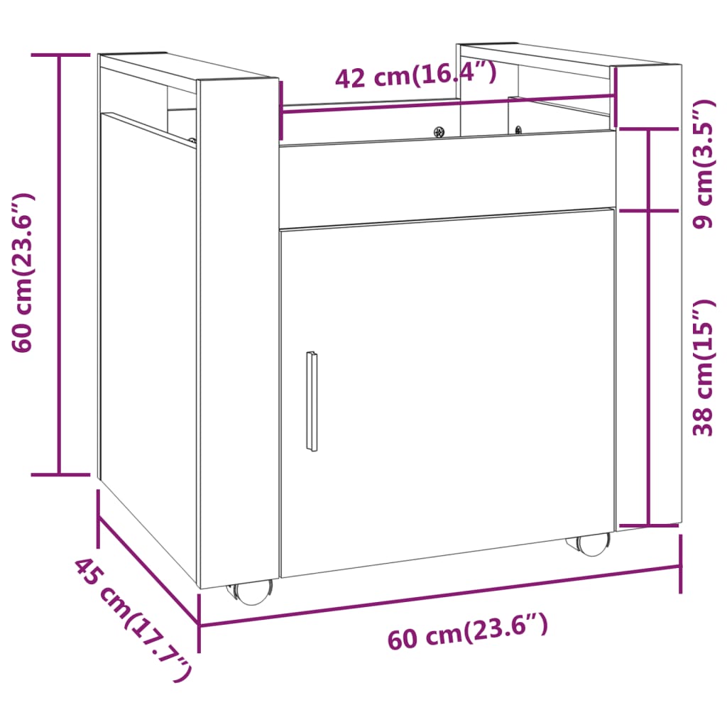Carrello Scrivania 60X45X60 Cm Legno Multistrato