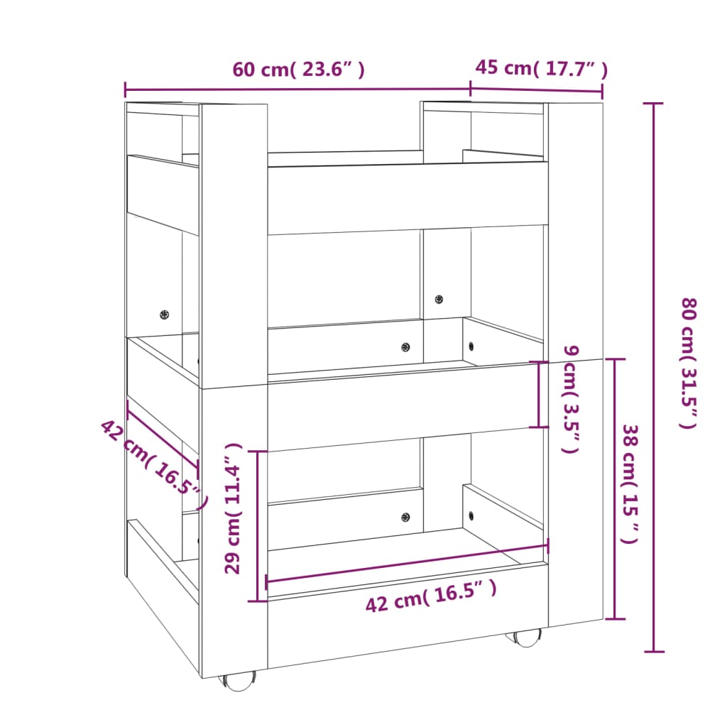 Carrello Da Cucina 60X45X80 Cm In Legno Multistrato