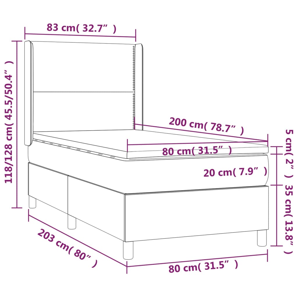Letto A Molle Materasso E Led Marrone Scuro 80X200Cm In Tessuto Nero