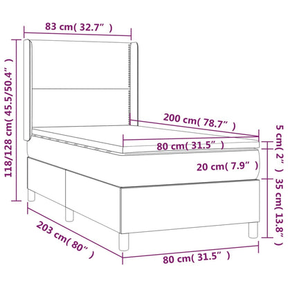 Letto A Molle Materasso E Led Marrone Scuro 80X200Cm In Tessuto Nero