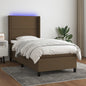 Letto A Molle Materasso E Led Marrone Scuro 80X200Cm In Tessuto Nero