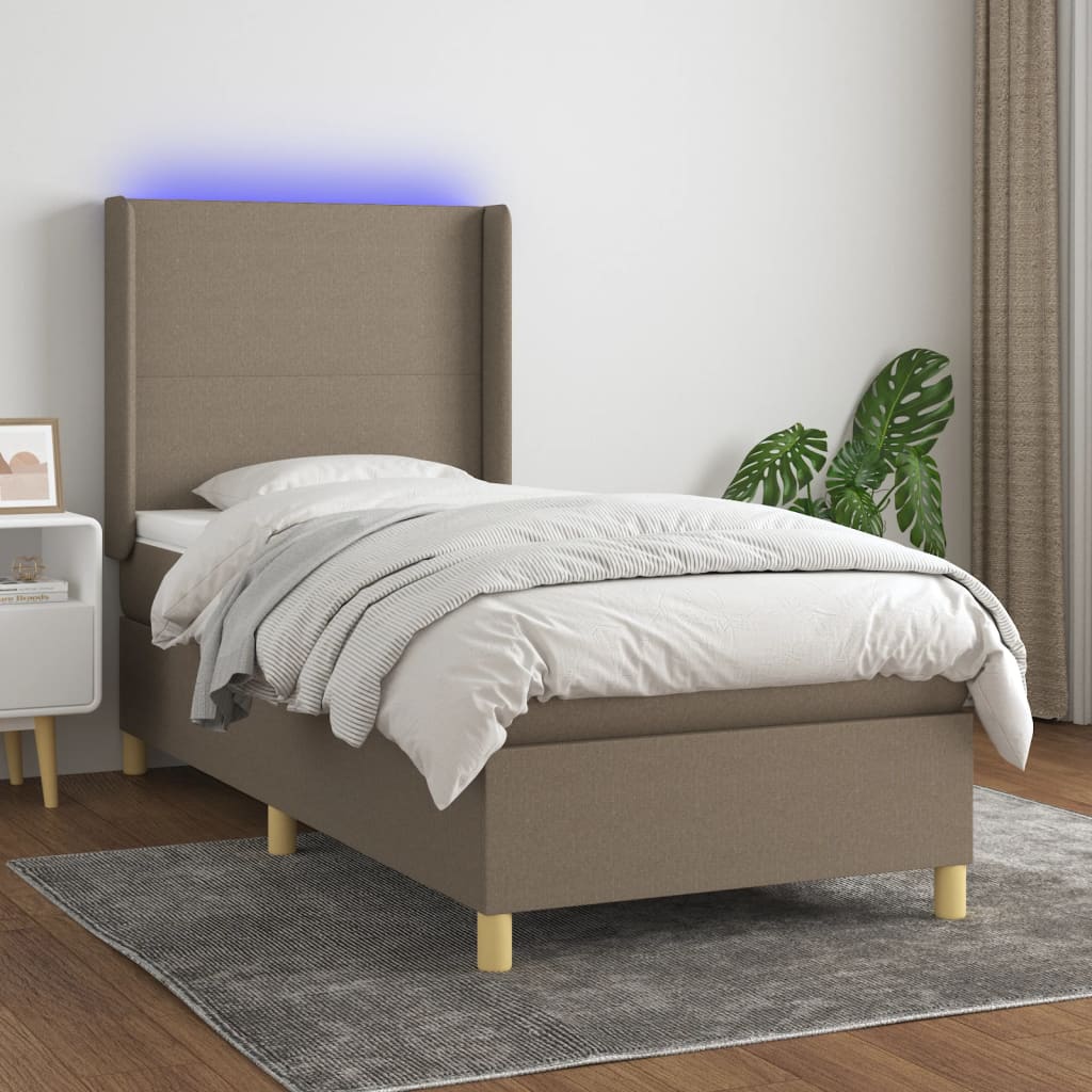 Letto A Molle Con Materasso E Led Tortora In Tessuto Talpa