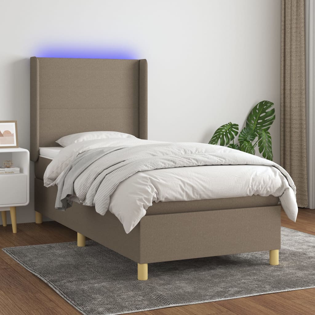 Letto A Molle Con Materasso E Led Tortora In Tessuto Talpa