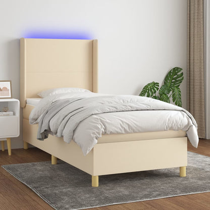 Letto A Molle Materasso E Led Bianco 200X200Cm In Tessuto Crema