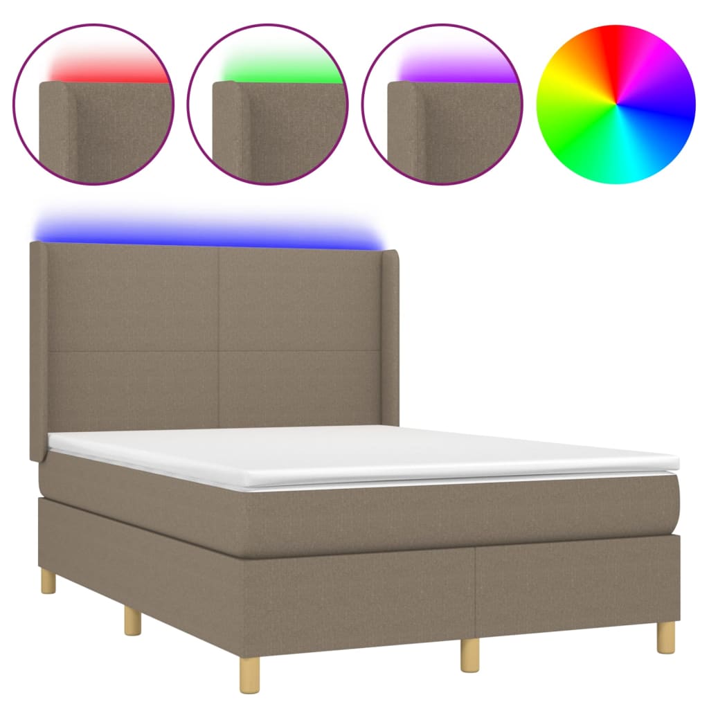 Letto A Molle Con Materasso E Led Tortora In Tessuto Talpa