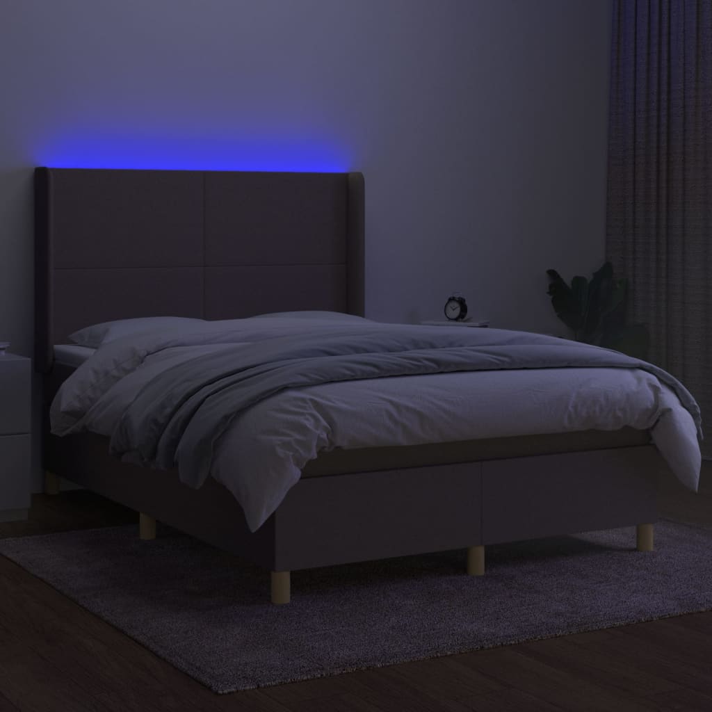 Letto A Molle Con Materasso E Led Tortora In Tessuto Talpa
