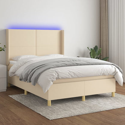 Letto A Molle Materasso E Led Bianco 200X200Cm In Tessuto Crema