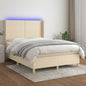 Letto A Molle Materasso E Led Bianco 200X200Cm In Tessuto Crema
