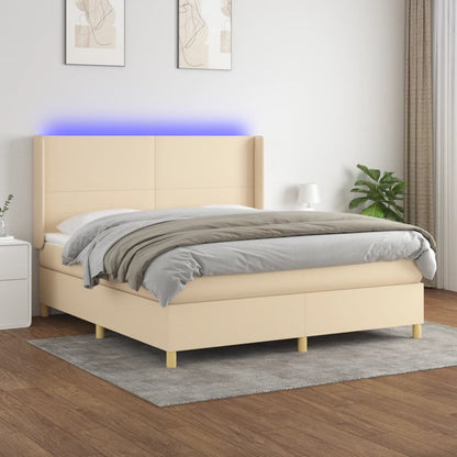 Letto A Molle Materasso E Led Bianco 200X200Cm In Tessuto Crema
