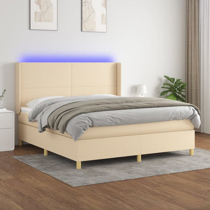 Letto A Molle Materasso E Led Bianco 200X200Cm In Tessuto Crema