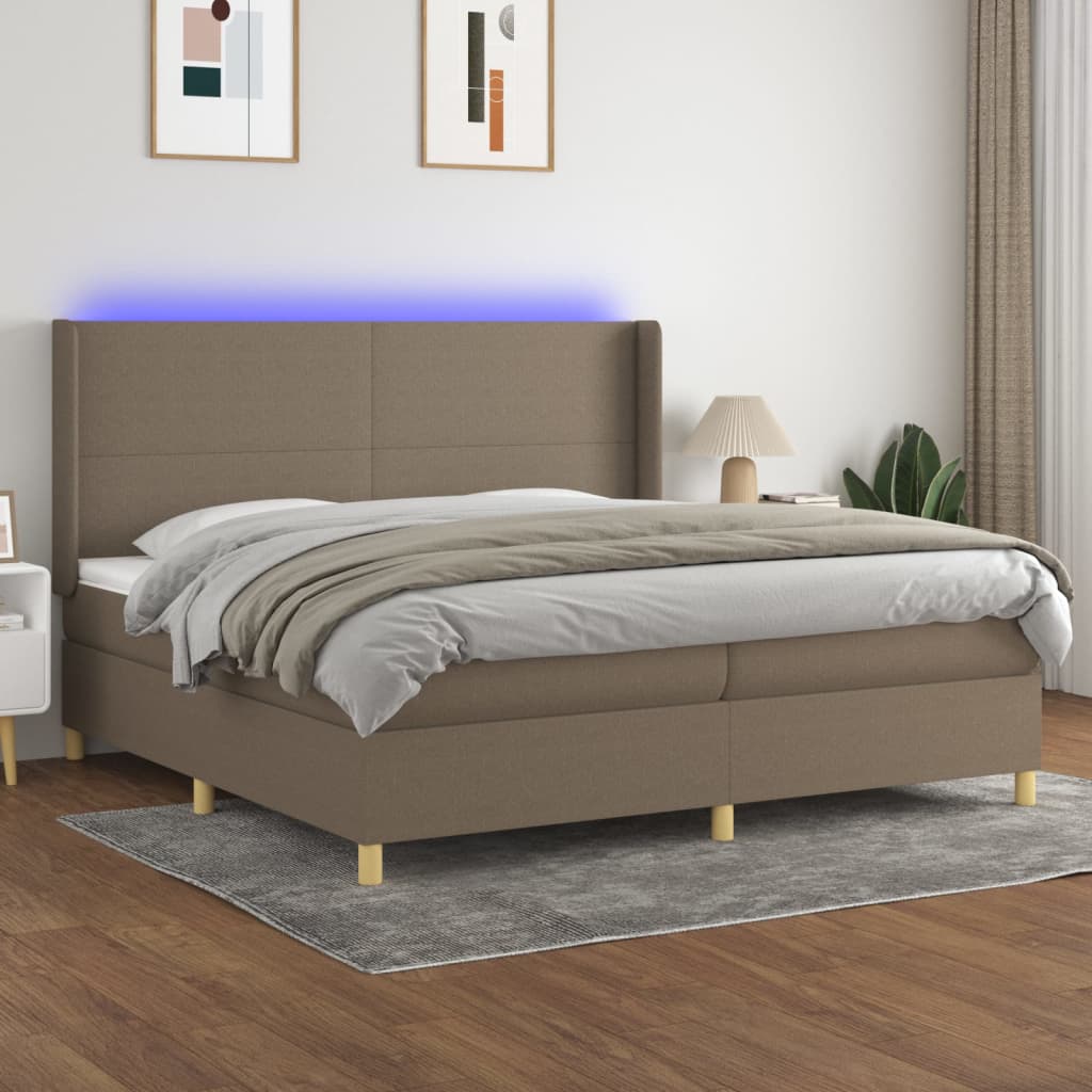 Letto A Molle Con Materasso E Led Tortora In Tessuto Talpa