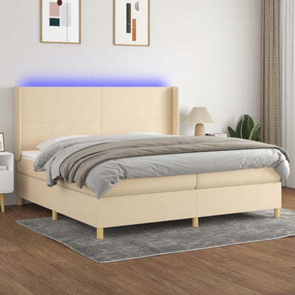 Letto A Molle Materasso E Led Bianco 200X200Cm In Tessuto Crema