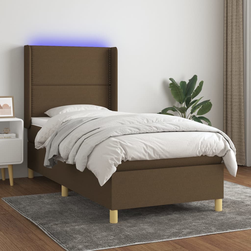 Letto A Molle Con Materasso E Led Tortora In Tessuto Talpa