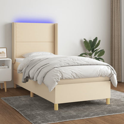 Letto A Molle Materasso E Led Bianco 200X200Cm In Tessuto Crema