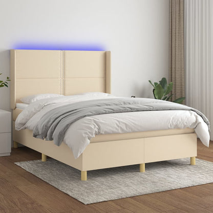 Letto A Molle Materasso E Led Bianco 200X200Cm In Tessuto Crema