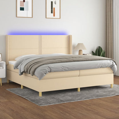 Letto A Molle Materasso E Led Bianco 200X200Cm In Tessuto Crema