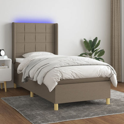 Letto A Molle Con Materasso E Led Tortora In Tessuto Talpa