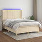 Letto A Molle Materasso E Led Bianco 200X200Cm In Tessuto Crema