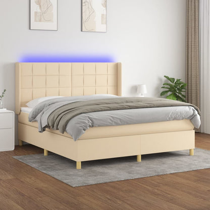 Letto A Molle Materasso E Led Bianco 200X200Cm In Tessuto Crema