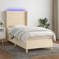 Letto A Molle Materasso E Led Bianco 200X200Cm In Tessuto Crema