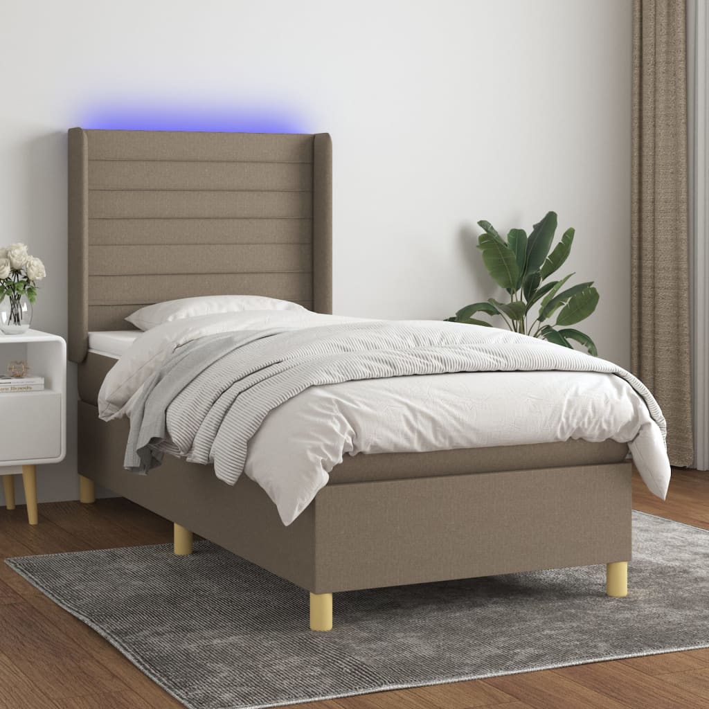 Letto A Molle Con Materasso E Led Tortora In Tessuto Talpa