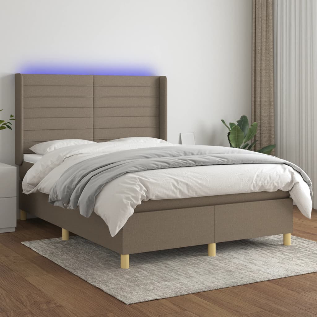 Letto A Molle Con Materasso E Led Tortora In Tessuto Talpa
