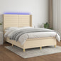 Letto A Molle Materasso E Led Bianco 200X200Cm In Tessuto Crema
