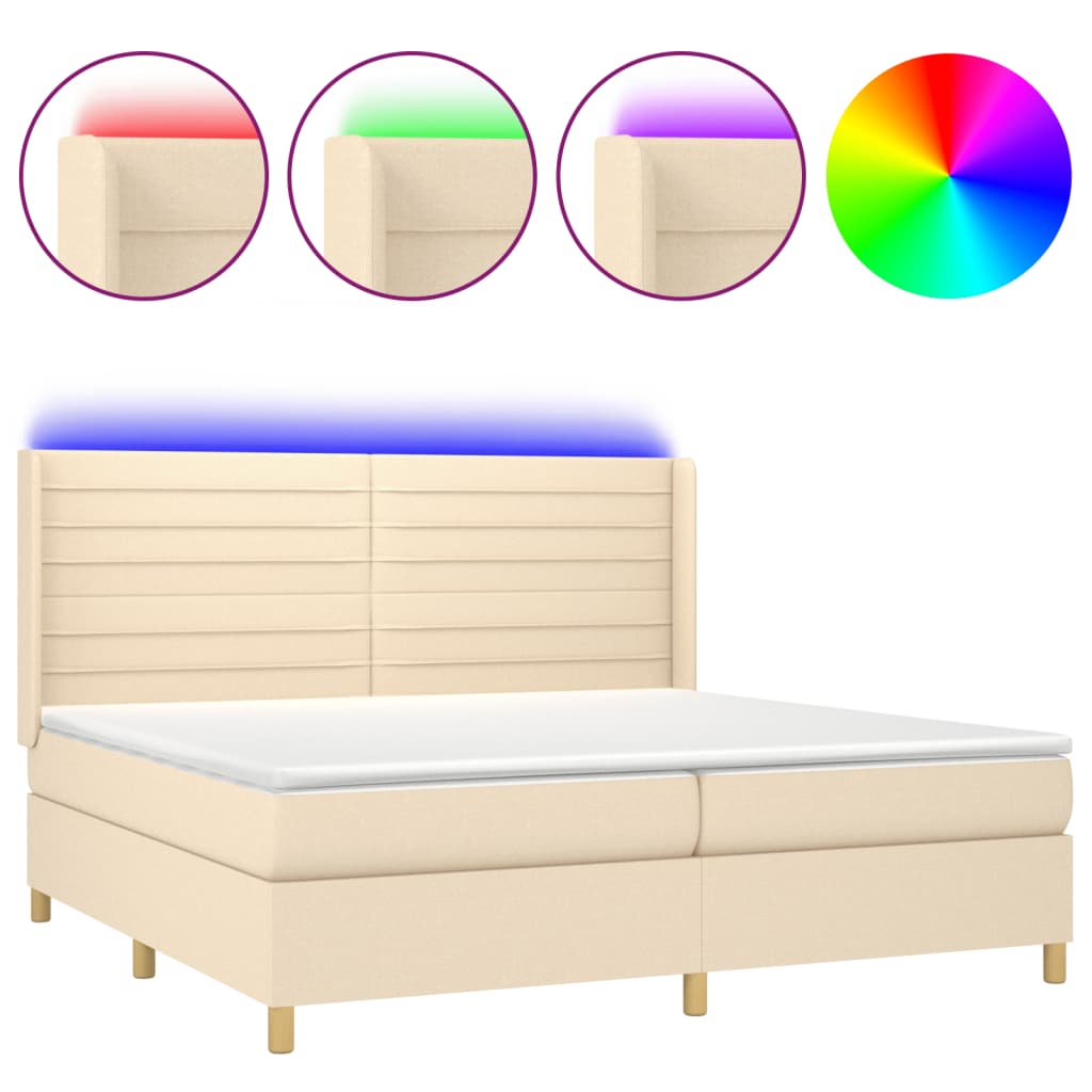 Letto A Molle Materasso E Led Bianco 200X200Cm In Tessuto Crema