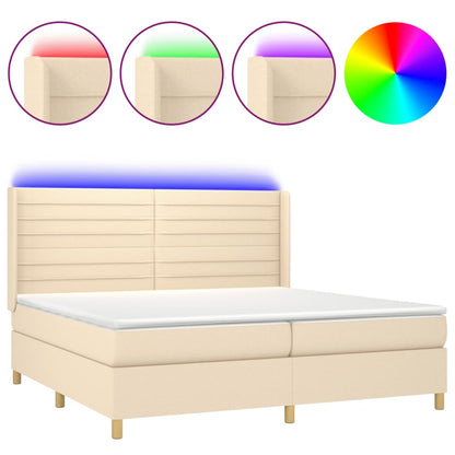 Letto A Molle Materasso E Led Bianco 200X200Cm In Tessuto Crema