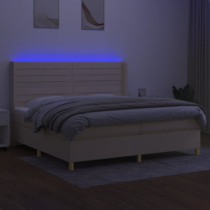 Letto A Molle Materasso E Led Bianco 200X200Cm In Tessuto Crema