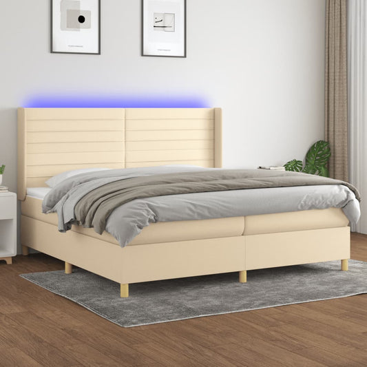 Letto A Molle Materasso E Led Bianco 200X200Cm In Tessuto Crema