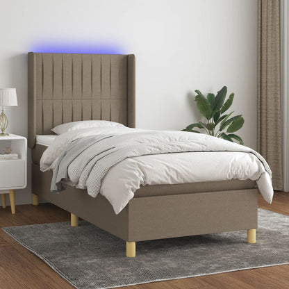 Letto A Molle Con Materasso E Led Tortora In Tessuto Talpa