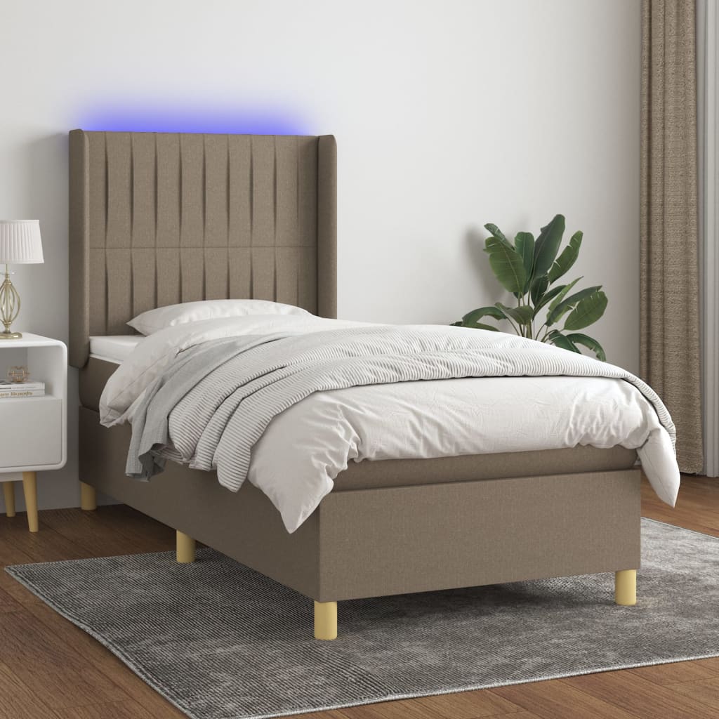 Letto A Molle Con Materasso E Led Tortora In Tessuto Talpa