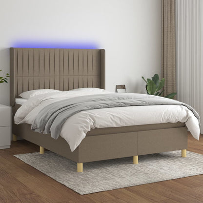 Letto A Molle Con Materasso E Led Tortora In Tessuto Talpa