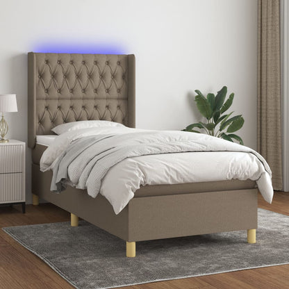 Letto A Molle Con Materasso E Led Tortora In Tessuto Talpa