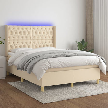 Letto A Molle Materasso E Led Bianco 200X200Cm In Tessuto Crema