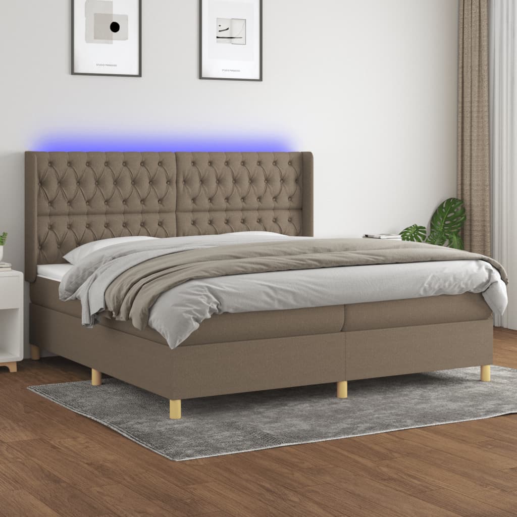 Letto A Molle Con Materasso E Led Tortora In Tessuto Talpa