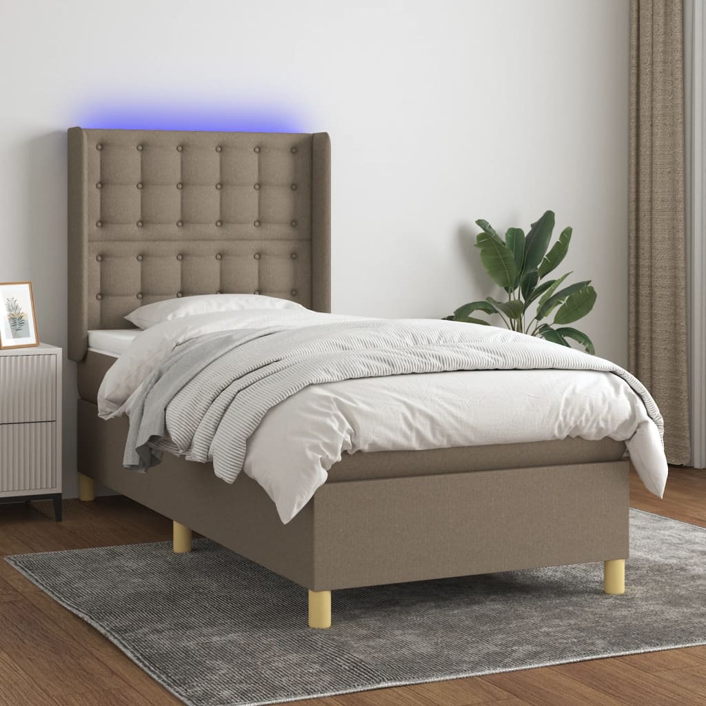 Letto A Molle Con Materasso E Led Tortora In Tessuto Talpa