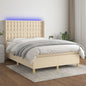 Letto A Molle Materasso E Led Bianco 200X200Cm In Tessuto Crema