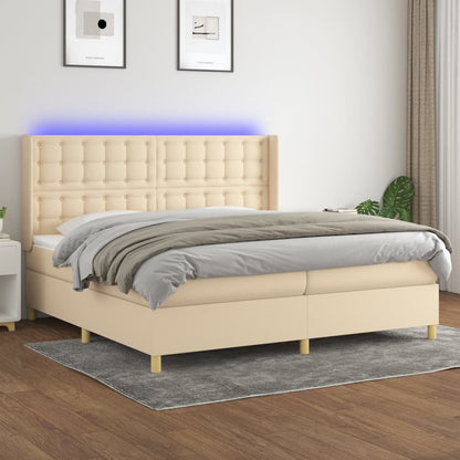 Letto A Molle Materasso E Led Bianco 200X200Cm In Tessuto Crema