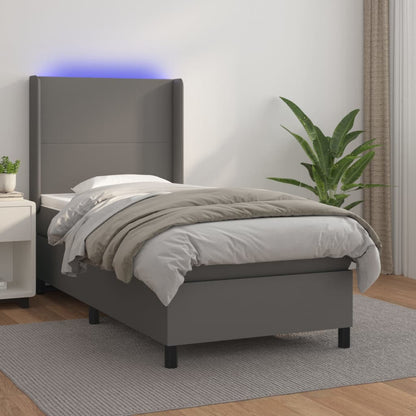 Giroletto Molle Con Materasso E Led 140X200Cm Similpelle Grigio