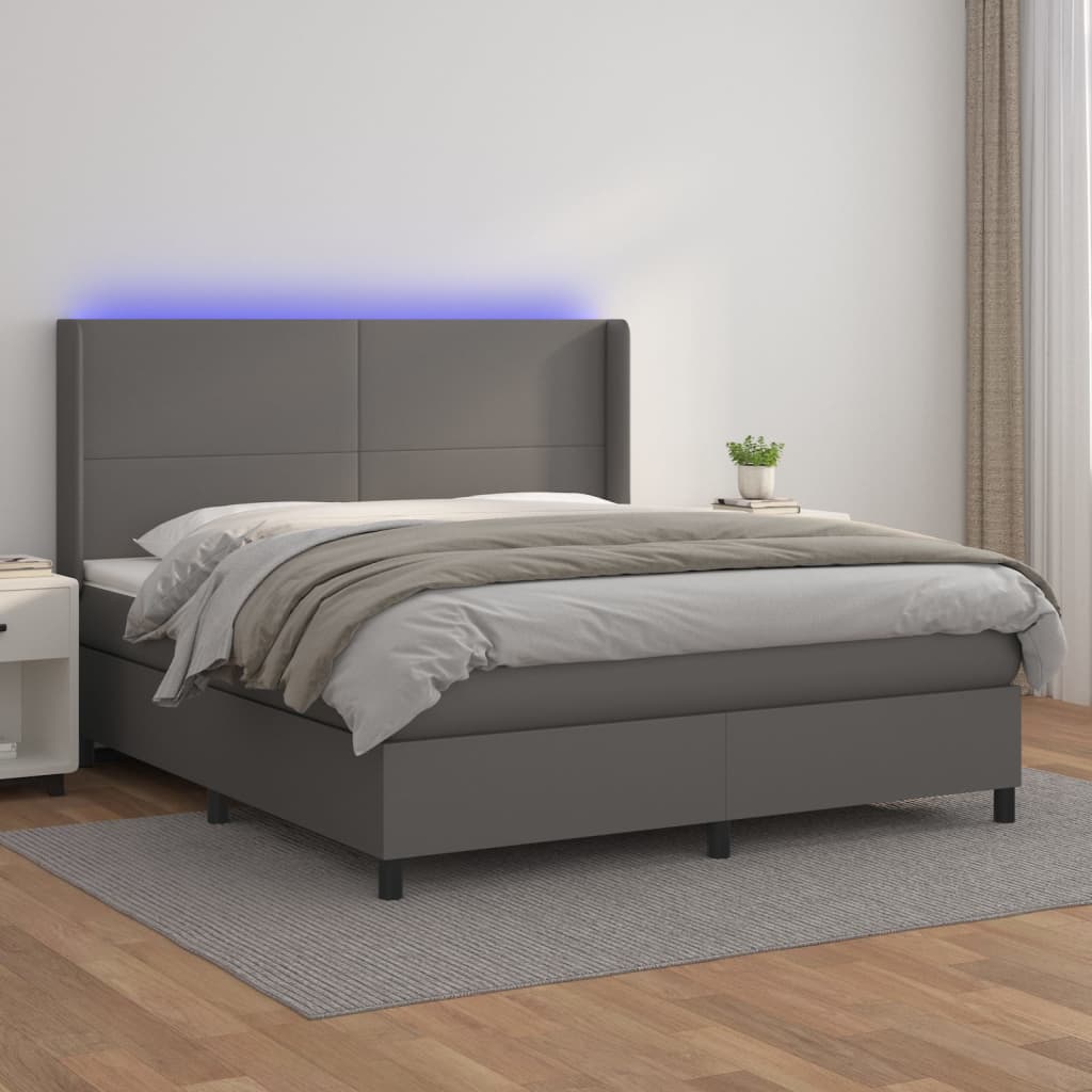 Giroletto Molle Con Materasso E Led 140X200Cm Similpelle Grigio