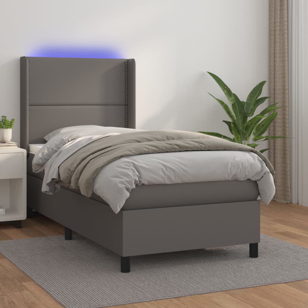 Giroletto Molle Con Materasso E Led 140X200Cm Similpelle Grigio