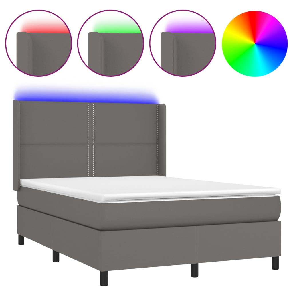Giroletto Molle Con Materasso E Led 140X200Cm Similpelle Grigio