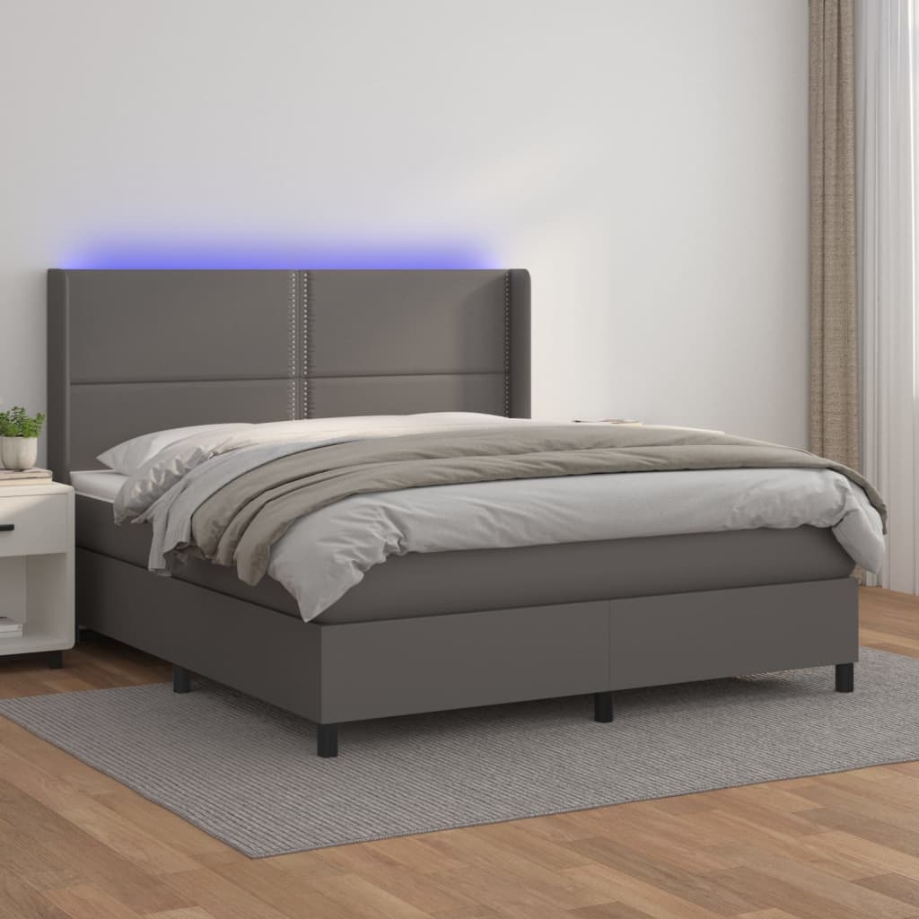 Giroletto Molle Con Materasso E Led 140X200Cm Similpelle Grigio