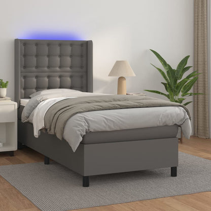 Giroletto Molle Con Materasso E Led 140X200Cm Similpelle Grigio