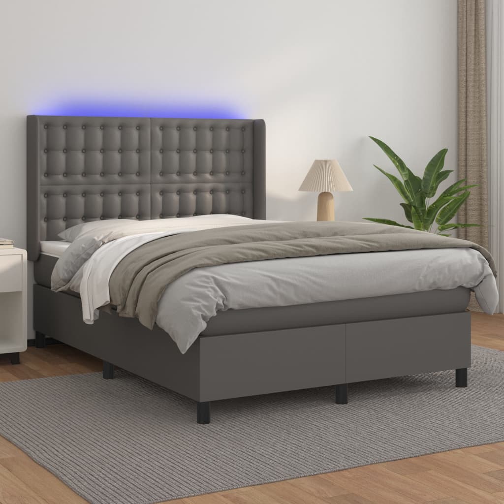 Giroletto Molle Con Materasso E Led 140X200Cm Similpelle Grigio